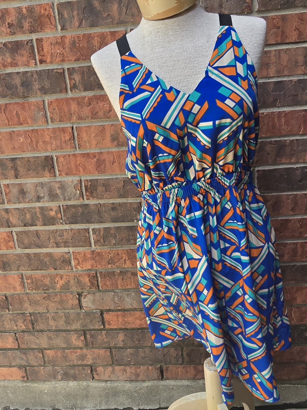 Francesca's Collections Blue Geometric Print Sundress